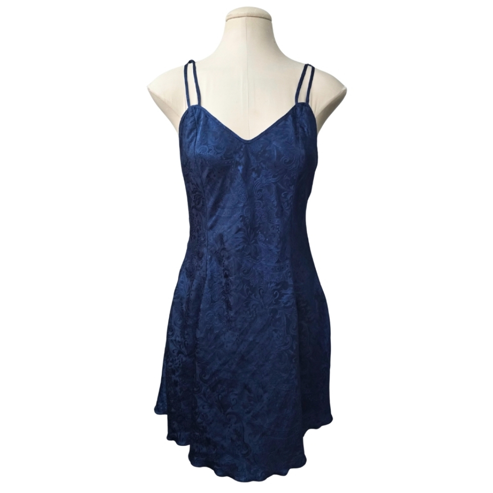 Vintage 90s Victoria's Secret Gold Label Baby Doll Teddy Dress Medium Navy Blue